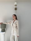 Dört Düğme Detay İç Astarlı Blazer Ceket ve Pantolonlu Double Kumaş İkili Takım Bej 2093