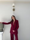 Dört Düğme Detay İç Astarlı Blazer Ceket ve Pantolonlu Double Kumaş İkili Takım Bordo 2093