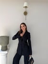 Dört Düğme Detay İç Astarlı Blazer Ceket ve Pantolonlu Double Kumaş İkili Takım Siyah 2093