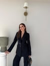 Dört Düğme Detay İç Astarlı Blazer Ceket ve Pantolonlu Double Kumaş İkili Takım Siyah 2093