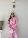 Dört Düğme Detay İç Astarlı Blazer Ceket ve Pantolonlu Double Kumaş İkili Takım Pembe 2093