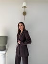 Dört Düğme Detay İç Astarlı Blazer Ceket ve Pantolonlu Double Kumaş İkili Takım Acı Kahve 2093