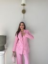 Dört Düğme Detay İç Astarlı Blazer Ceket ve Pantolonlu Double Kumaş İkili Takım Pembe 2093