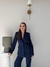 Dört Düğme Detay İç Astarlı Blazer Ceket ve Pantolonlu Double Kumaş İkili Takım Lacivert 2093