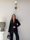 Dört Düğme Detay İç Astarlı Blazer Ceket ve Pantolonlu Double Kumaş İkili Takım Siyah 2093