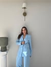 Dört Düğme Detay İç Astarlı Blazer Ceket ve Pantolonlu Double Kumaş İkili Takım Mavi 2093