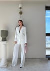 Dört Düğme Detay İç Astarlı Blazer Ceket ve Pantolonlu Double Kumaş İkili Takım Beyaz 2093