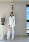 Dört Düğme Detay İç Astarlı Blazer Ceket ve Pantolonlu Double Kumaş İkili Takım Beyaz 2093