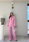 Dört Düğme Detay İç Astarlı Blazer Ceket ve Pantolonlu Double Kumaş İkili Takım Pembe 2093