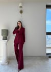 Dört Düğme Detay İç Astarlı Blazer Ceket ve Pantolonlu Double Kumaş İkili Takım Bordo 2093