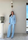 Dört Düğme Detay İç Astarlı Blazer Ceket ve Pantolonlu Double Kumaş İkili Takım Mavi 2093