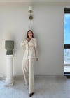 Dört Düğme Detay İç Astarlı Blazer Ceket ve Pantolonlu Double Kumaş İkili Takım Bej 2093