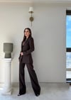 Dört Düğme Detay İç Astarlı Blazer Ceket ve Pantolonlu Double Kumaş İkili Takım Acı Kahve 2093