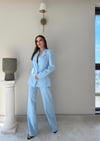 Dört Düğme Detay İç Astarlı Blazer Ceket ve Pantolonlu Double Kumaş İkili Takım Mavi 2093