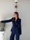 Dört Düğme Detay İç Astarlı Blazer Ceket ve Pantolonlu Double Kumaş İkili Takım Lacivert 2093
