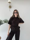 Drape Detay Tişört ve Pantolonlu Modal İkili Takım Acı Kahve 2137