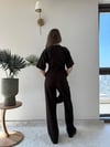 Drape Detay Tişört ve Pantolonlu Modal İkili Takım Acı Kahve 2137