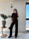 Drape Detay Tişört ve Pantolonlu Modal İkili Takım Acı Kahve 2137
