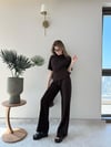 Drape Detay Tişört ve Pantolonlu Modal İkili Takım Acı Kahve 2137
