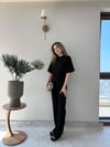 Drape Detay Tişört ve Pantolonlu Modal İkili Takım Siyah 2137