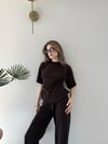 Drape Detay Tişört ve Pantolonlu Modal İkili Takım Acı Kahve 2137