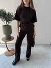 Drape Detay Tişört ve Pantolonlu Modal İkili Takım Acı Kahve 2137