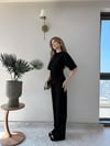 Drape Detay Tişört ve Pantolonlu Modal İkili Takım Siyah 2137
