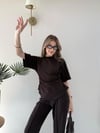 Drape Detay Tişört ve Pantolonlu Modal İkili Takım Acı Kahve 2137