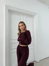 DÜĞME DETAY HIRKA VE PANTOLONLU SELANİK KUMAŞ TAKIM MÜRDÜM