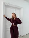 DÜĞME DETAY HIRKA VE PANTOLONLU SELANİK KUMAŞ TAKIM MÜRDÜM