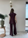 Düğme Detay Yelek ve Pantolonlu Diagonel Kumaş İkili Takım Mürdüm 2152