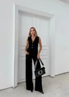 DÜĞME DETAY YELEK VE PANTOLONLU TRİKO İKİLİ TAKIM SİYAH