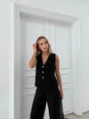DÜĞME DETAY YELEK VE PANTOLONLU TRİKO İKİLİ TAKIM SİYAH