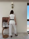 Düğmeli Bel Kemer Detay İç Astarlı Yelek ve Pantolonlu Double Kumaş İkili Takım Beyaz 2144