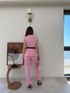 Düğmeli Bel Kemer Detay İç Astarlı Yelek ve Pantolonlu Double Kumaş İkili Takım Pembe 2144