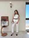 Düğmeli Bel Kemer Detay İç Astarlı Yelek ve Pantolonlu Double Kumaş İkili Takım Beyaz 2144
