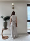 Düğmeli Bel Kuşaklı Yelek ve Pantolonlu Keten İkili Takım Bej 2219