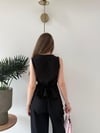 Düğmeli Bel Kuşaklı Yelek ve Pantolonlu Keten İkili Takım Siyah 2219