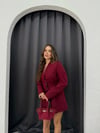 DÜĞMELİ BELDEN OTURTMALI BLAZER CEKET BORDO