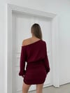 DÜŞÜK OMUZ ETEK DRAPELİ MODAL ELBİSE BORDO