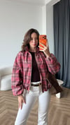 Ekose Desen Gold Fermuar Detay Bomber Ceket Bordo 2400