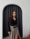 EKOSE DESEN YIRTMAÇLI KEMERLİ ETEK BEJ