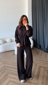 Fermuarlı Bel Drape Detay Bluz ve Pantolonlu Modal İkili Takım Kahve 2465