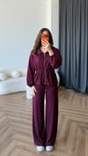 Fermuarlı Bel Drape Detay Bluz ve Pantolonlu Modal İkili Takım Mürdüm 2465