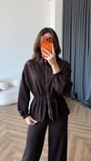 Fermuarlı Bel Drape Detay Bluz ve Pantolonlu Modal İkili Takım Kahve 2465