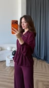 Fermuarlı Bel Drape Detay Bluz ve Pantolonlu Modal İkili Takım Mürdüm 2465