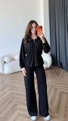 Fermuarlı Bel Drape Detay Bluz ve Pantolonlu Modal İkili Takım Siyah 2465