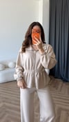 Fermuarlı Bel Drape Detay Bluz ve Pantolonlu Modal İkili Takım Bej 2465