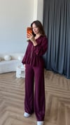 Fermuarlı Bel Drape Detay Bluz ve Pantolonlu Modal İkili Takım Mürdüm 2465