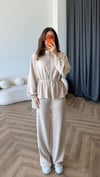 Fermuarlı Bel Drape Detay Bluz ve Pantolonlu Modal İkili Takım Bej 2465